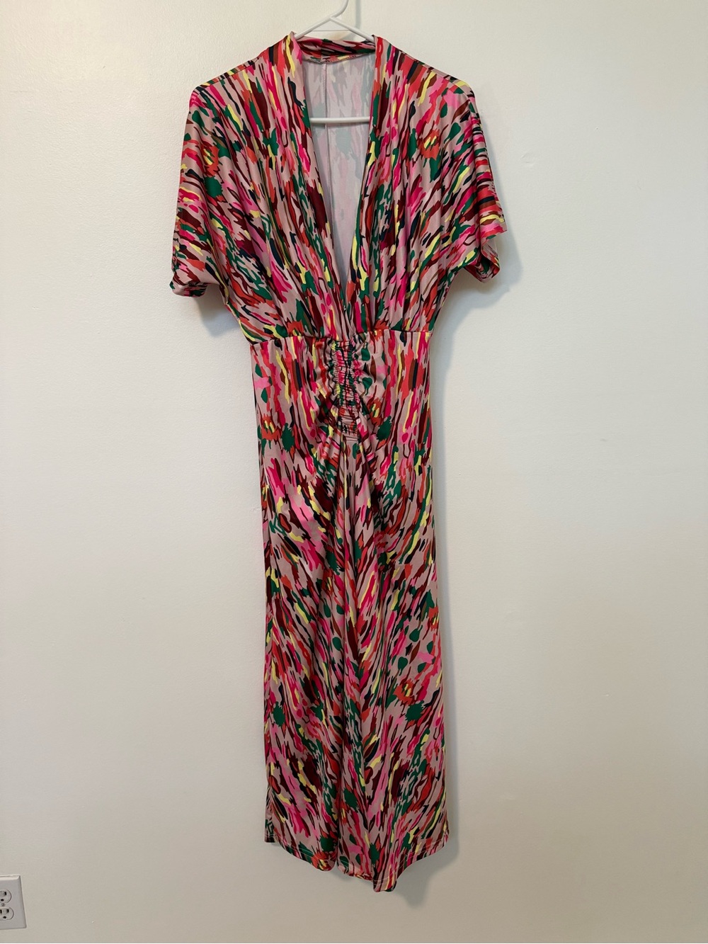 Womens Pink Multicolor V-Neck Maxi Dress
